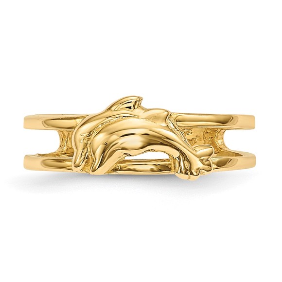 14k Yellow Gold Dolphins Toe Ring Adjustable - Picture 3 of 5